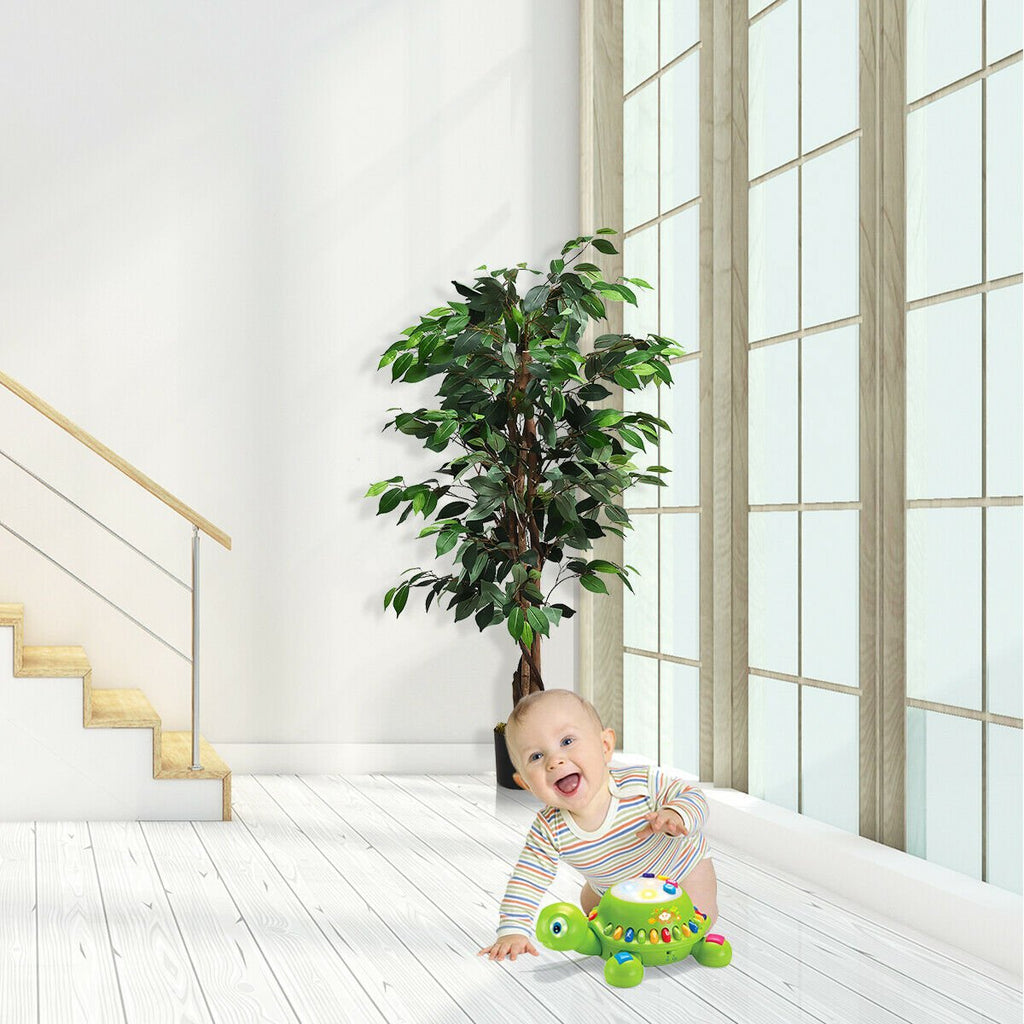 4 Foot Artificial Ficus Tree with Rattan Bound Trunks, 504 Leaf Silk Ficus