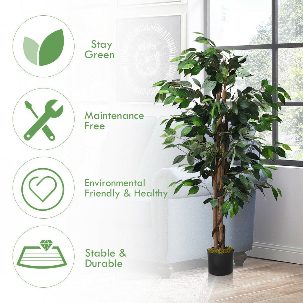 4 Foot Artificial Ficus Tree with Rattan Bound Trunks, 504 Leaf Silk Ficus