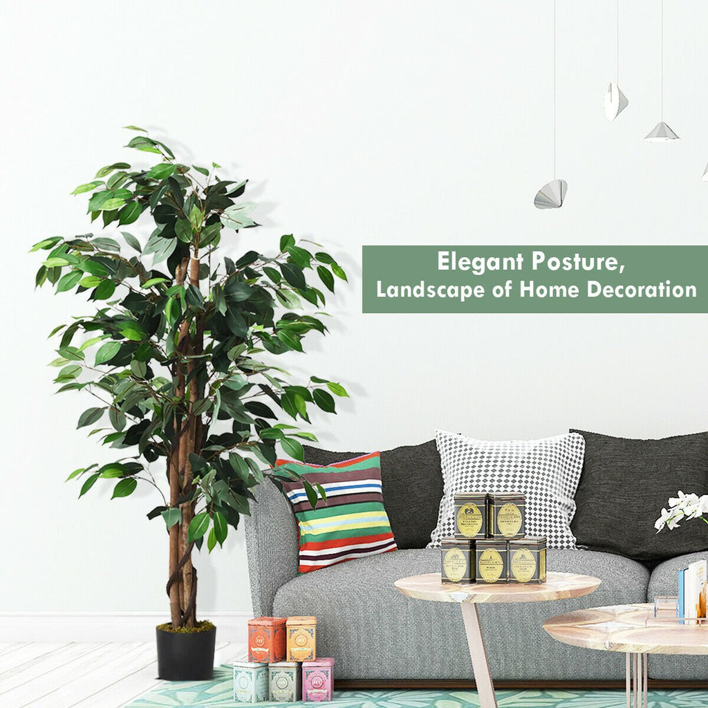4 Foot Artificial Ficus Tree with Rattan Bound Trunks, 504 Leaf Silk Ficus