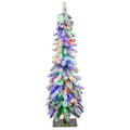 4 FT Pre-Lit Snow Flocked Slim Pencil Christmas Tree with 100 LEDs, 11 Modes and Timer