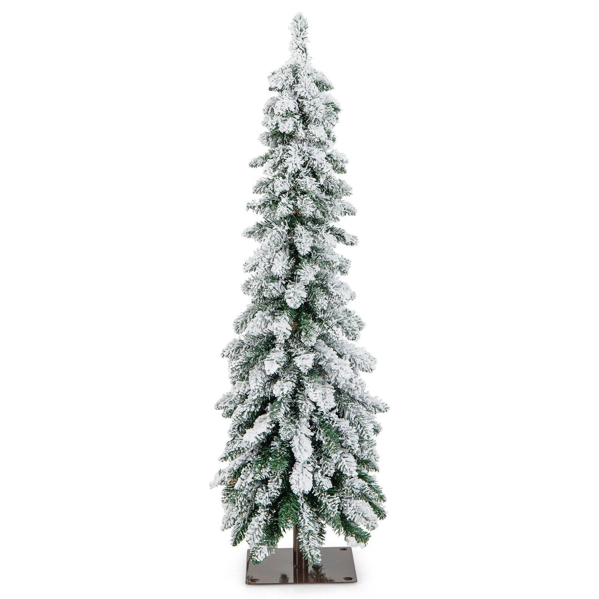 4 FT Pre-Lit Snow Flocked Slim Pencil Christmas Tree with 100 LEDs, 11 Modes and Timer