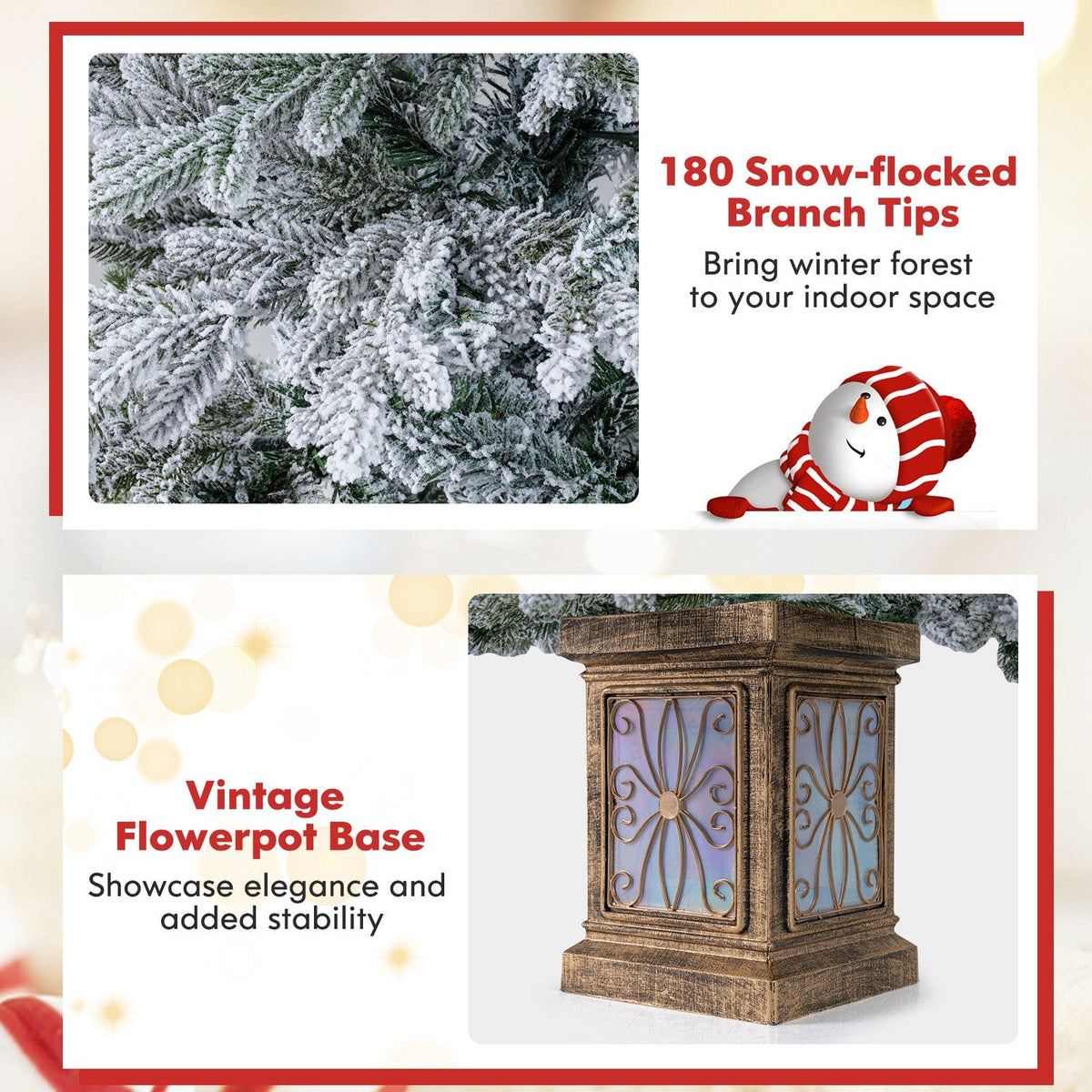 4 FT Snow Flocked Potted Christmas Tree with 100 LED Lights, 8 Modes, Remote and Flowerpot Base