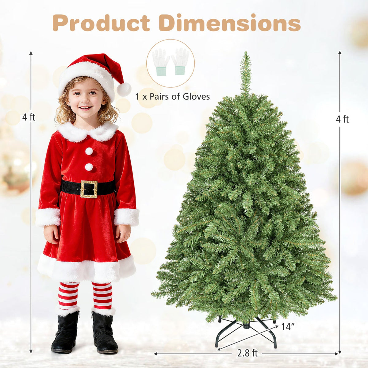 4 FT Unlit Artificial Spruce Christmas Tree with 559 Hinged Branch Tips and Folding Metal Stand