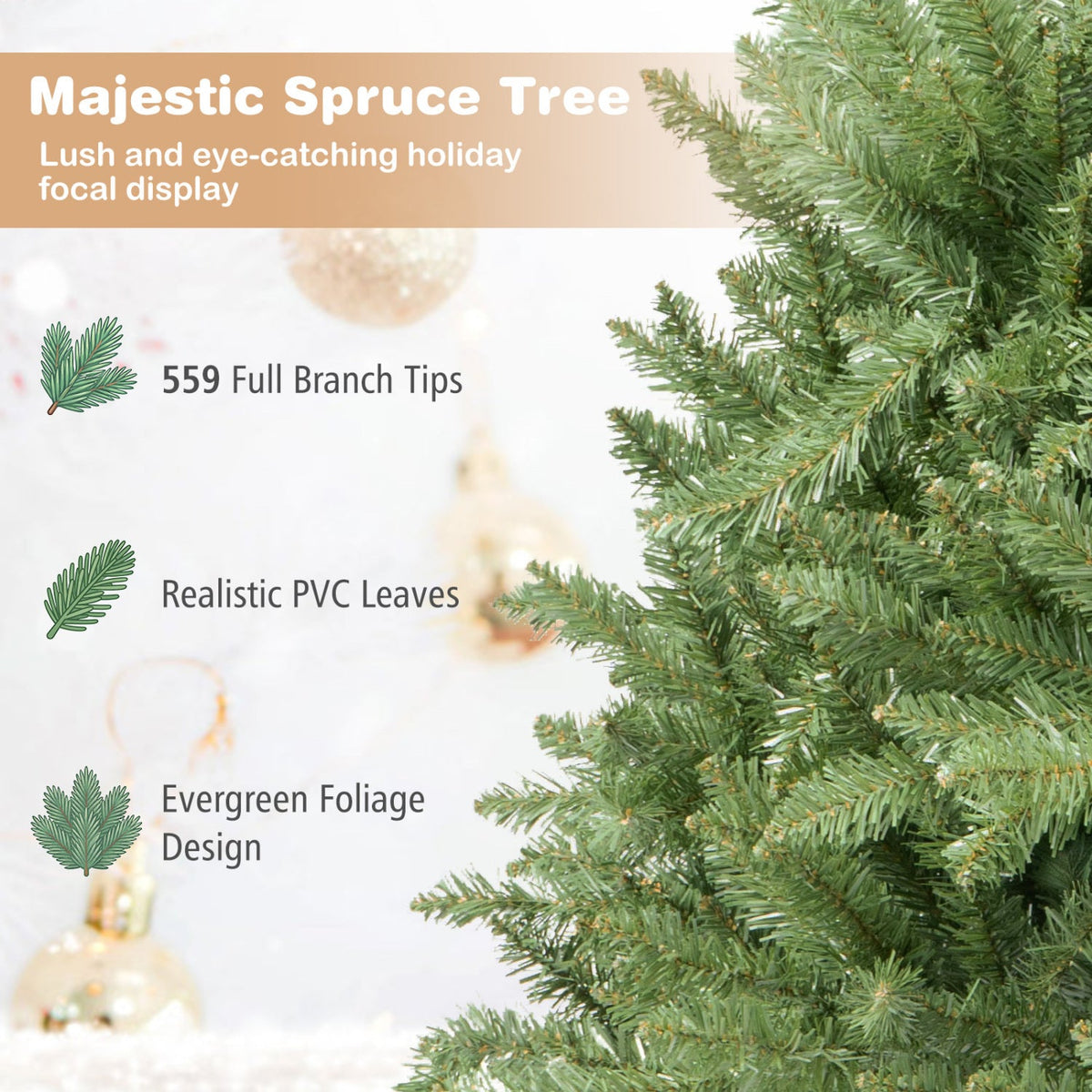 4 FT Unlit Artificial Spruce Christmas Tree with 559 Hinged Branch Tips and Folding Metal Stand