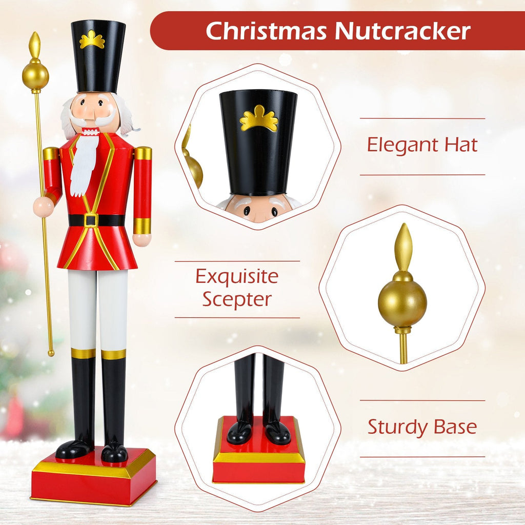 4 FT Christmas Nutcracker with High Hat & Beautiful Scepter-Black & Red