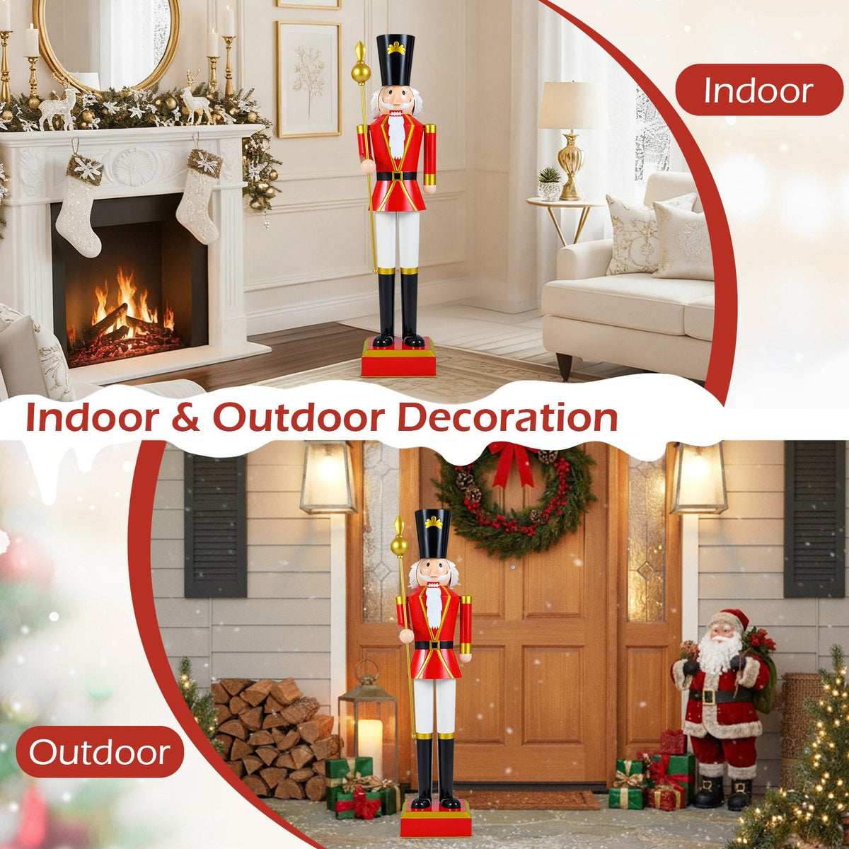 4 FT Christmas Nutcracker with High Hat & Beautiful Scepter-Black & Red
