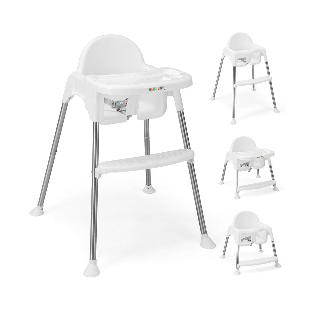 4-in-1 Convertible Baby High Chair with Removable Double Tray-White