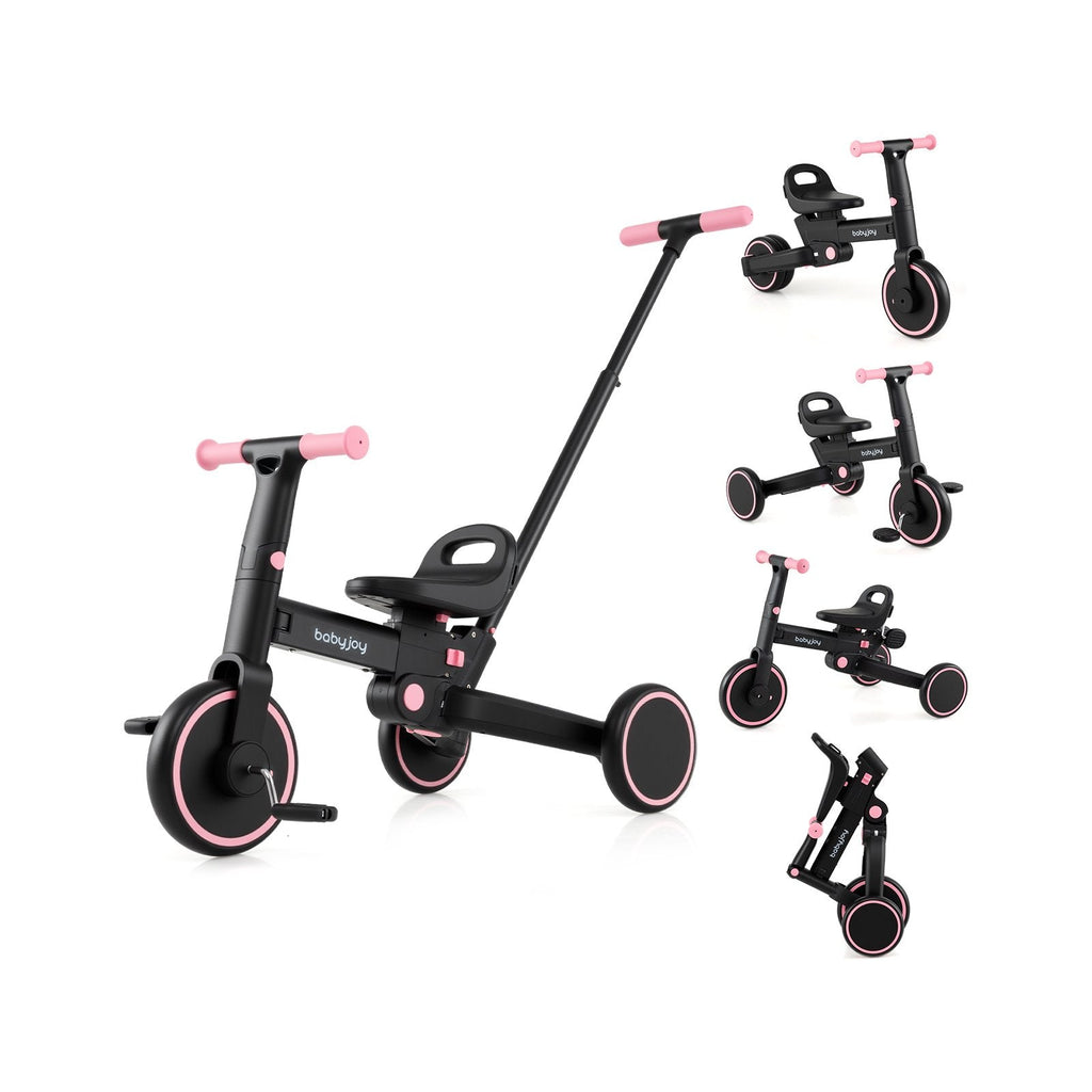 4-in-1 Foldable Toddler Tricycle with Push Handle with Adjustable Seat-Pink