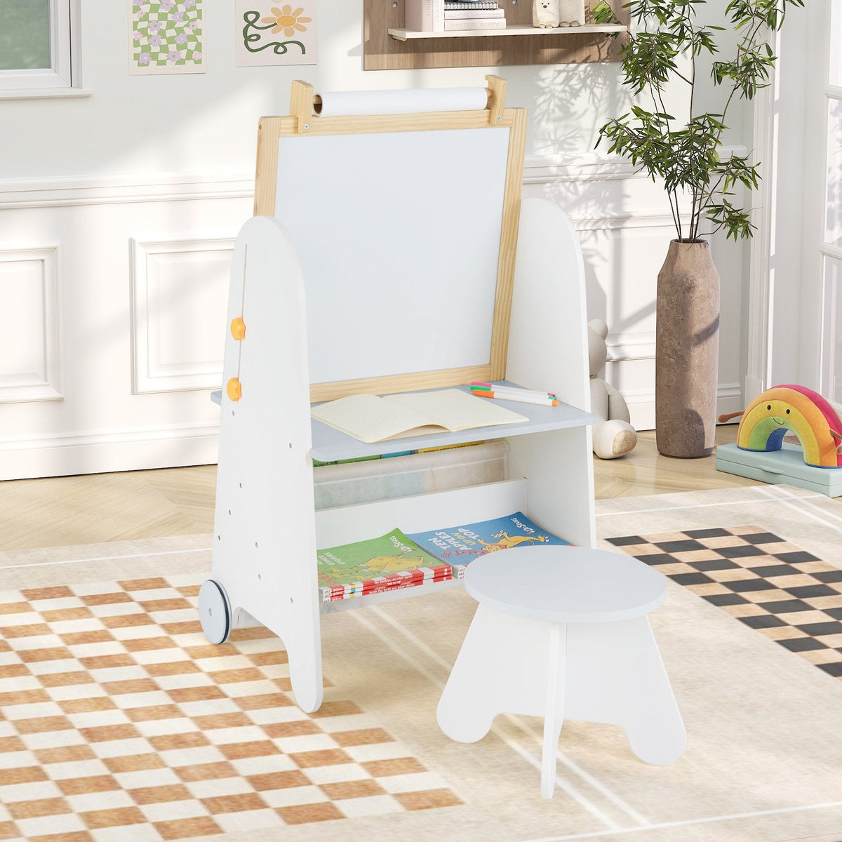4-in-1 Toddler Activity Table Set with Magnetic Whiteboard and Chalk Board-Gray