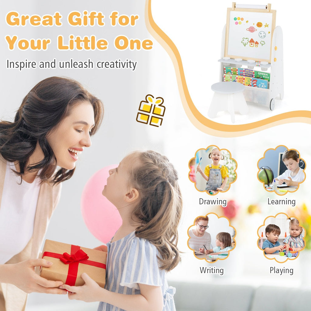 4-in-1 Toddler Activity Table Set with Magnetic Whiteboard and Chalk Board-Gray