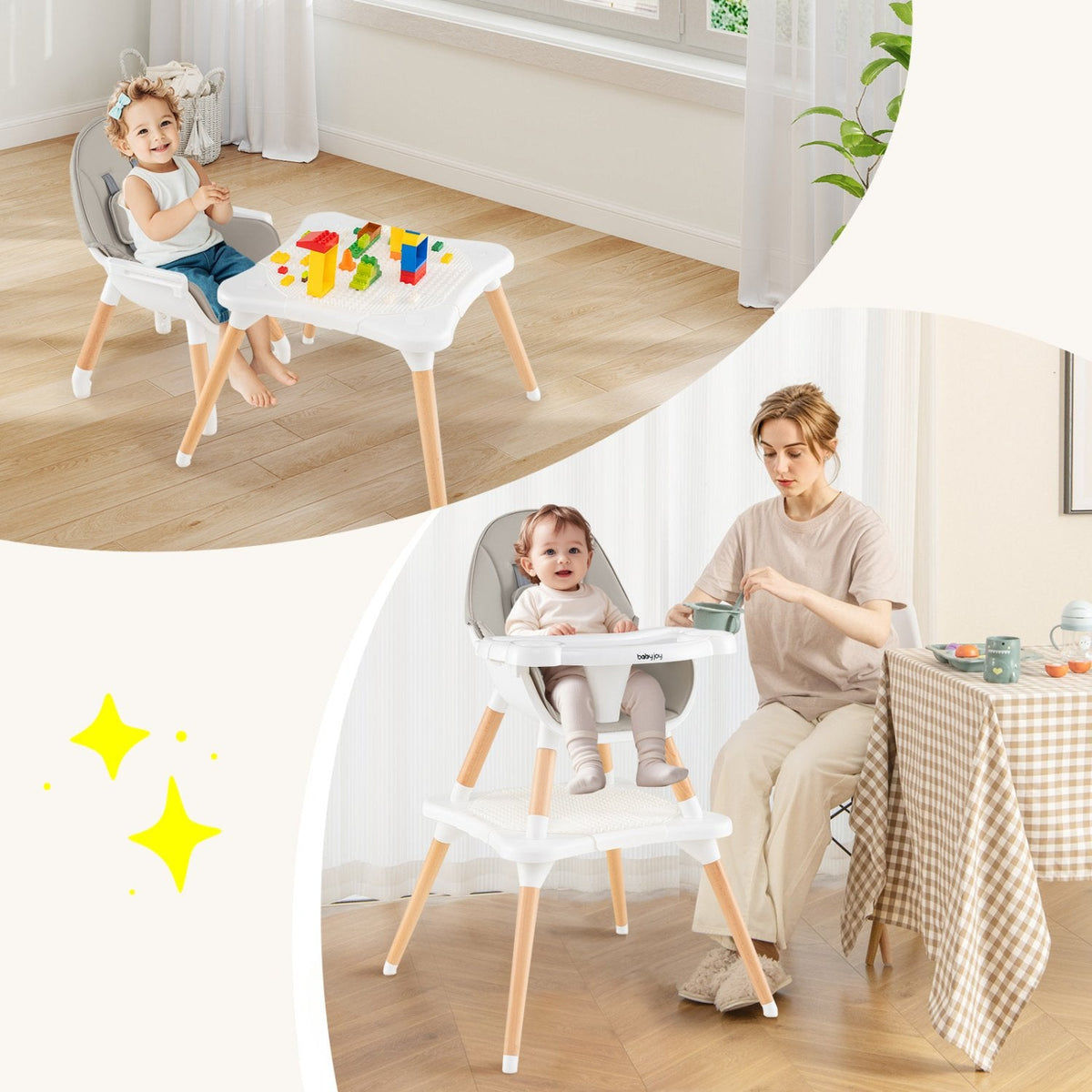 5-in-1 Baby Wooden Convertible High Chair -Gray
