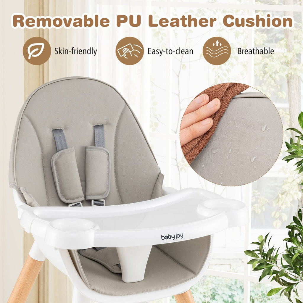 5-in-1 Baby Wooden Convertible High Chair -Gray