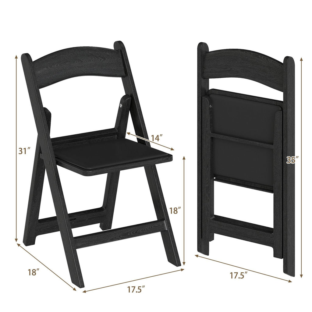 4 Pack Black Resin Folding Chairs with Padded Seats, No Assembly, Fold Flat and Stack for Storage