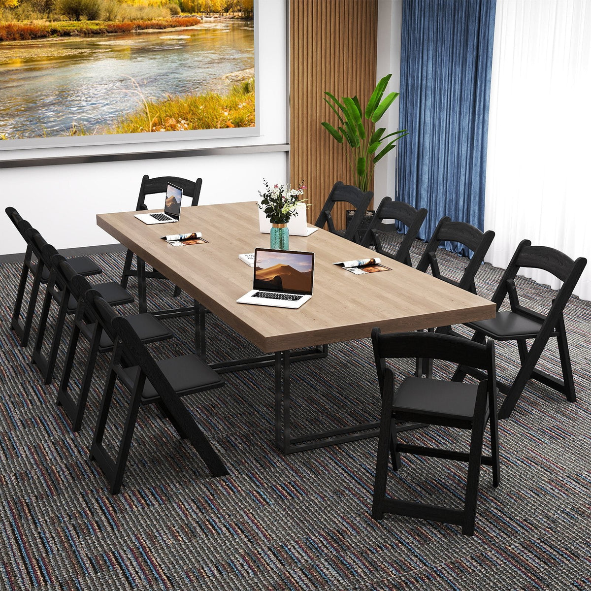 4 Pack Black Resin Folding Chairs with Padded Seats, No Assembly, Fold Flat and Stack for Storage