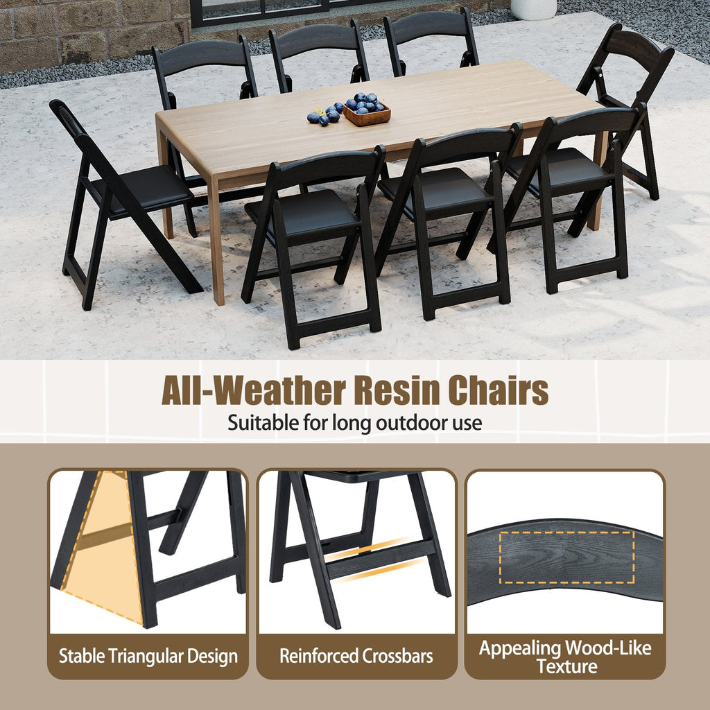4 Pack Black Resin Folding Chairs with Padded Seats, No Assembly, Fold Flat and Stack for Storage