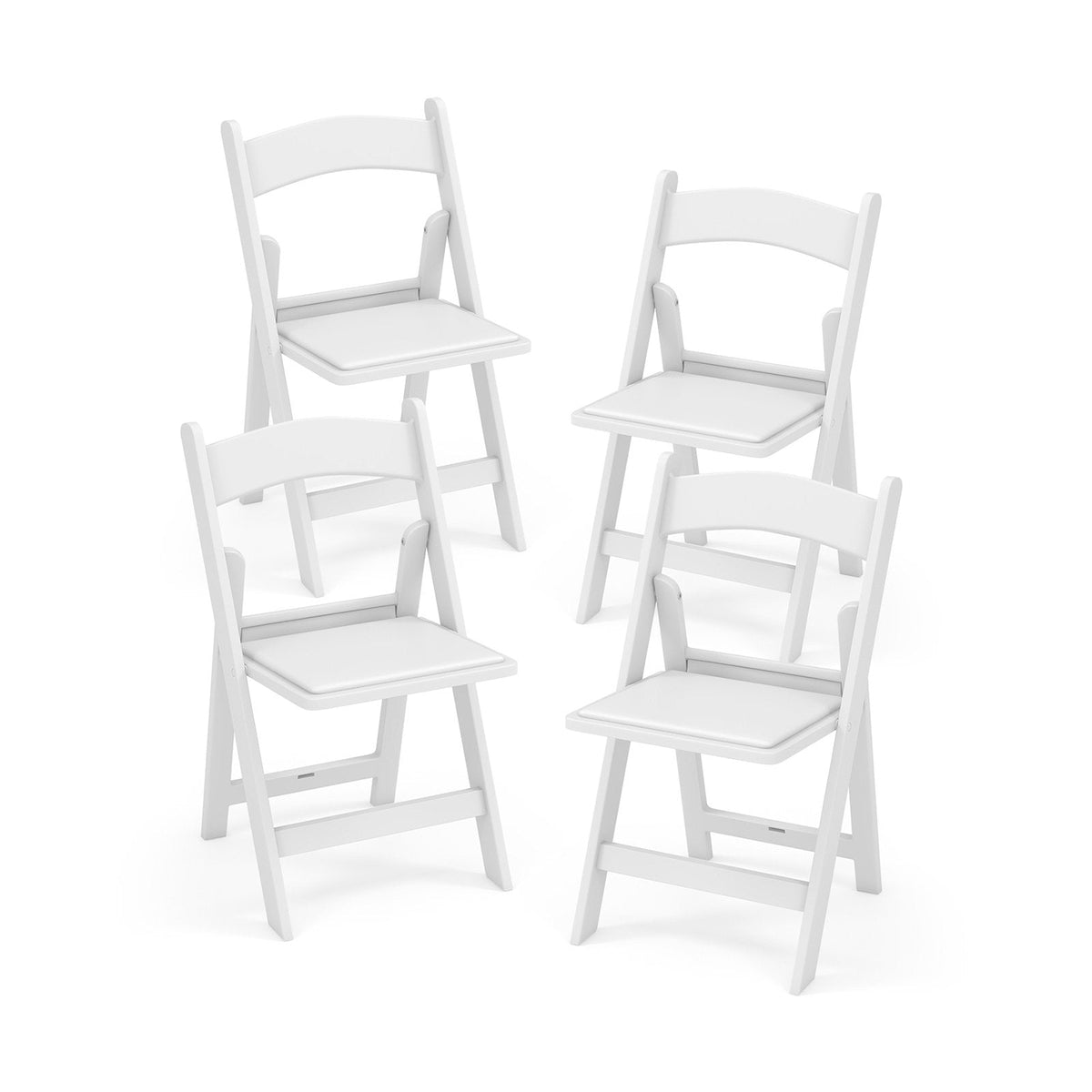 4 Pack White Resin Folding Chairs with Padded Seats for Weddings, Garden Parties and Extra Dining Seats
