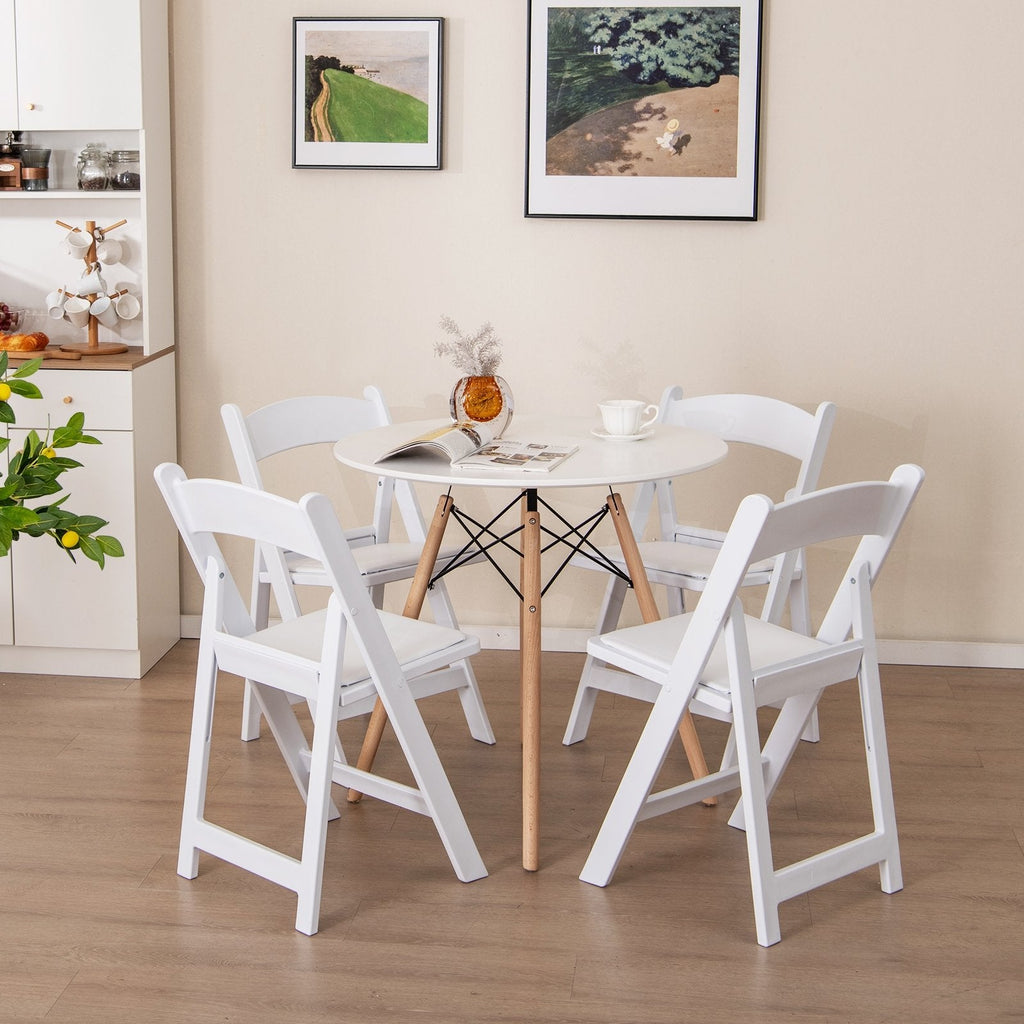 4 Pack White Resin Folding Chairs with Padded Seats for Weddings, Garden Parties and Extra Dining Seats