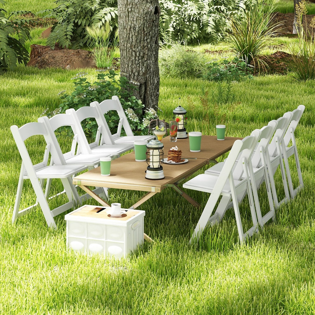 4 Pack White Resin Folding Chairs with Padded Seats for Weddings, Garden Parties and Extra Dining Seats