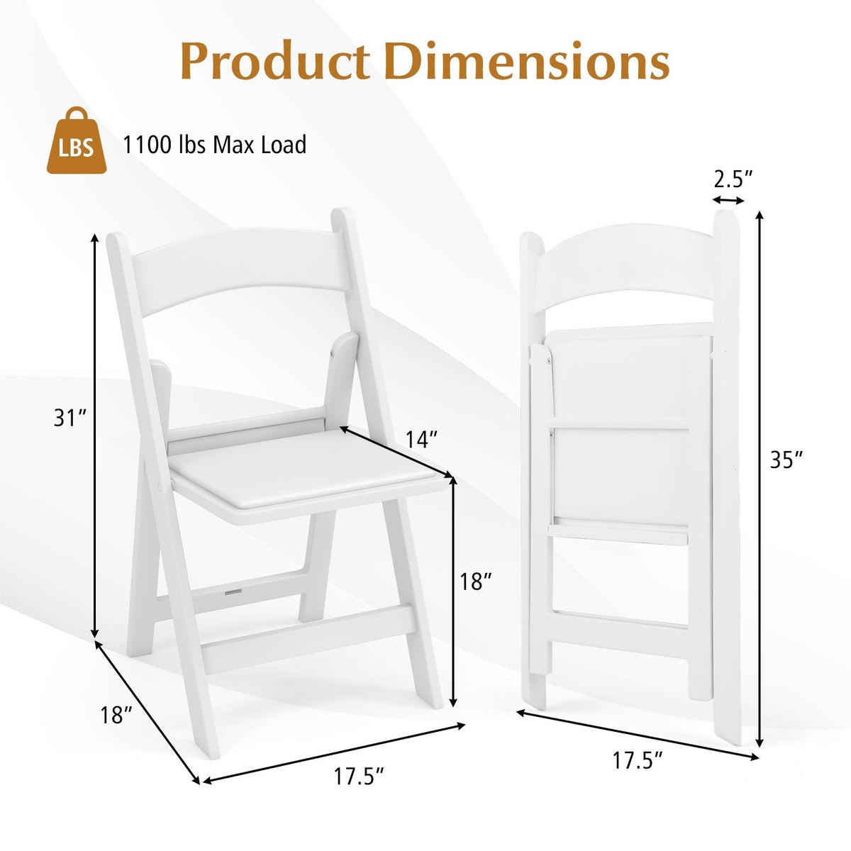4 Pack White Resin Folding Chairs with Padded Seats for Weddings, Garden Parties and Extra Dining Seats