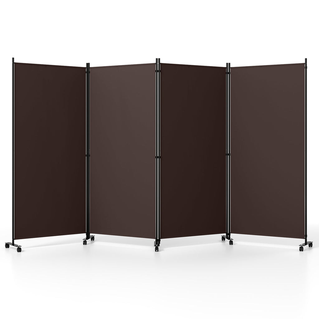 4 Panel Folding Privacy Screen Room Divider with Wheels-Brown