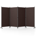 4 Panel Folding Privacy Screen Room Divider with Wheels-Brown