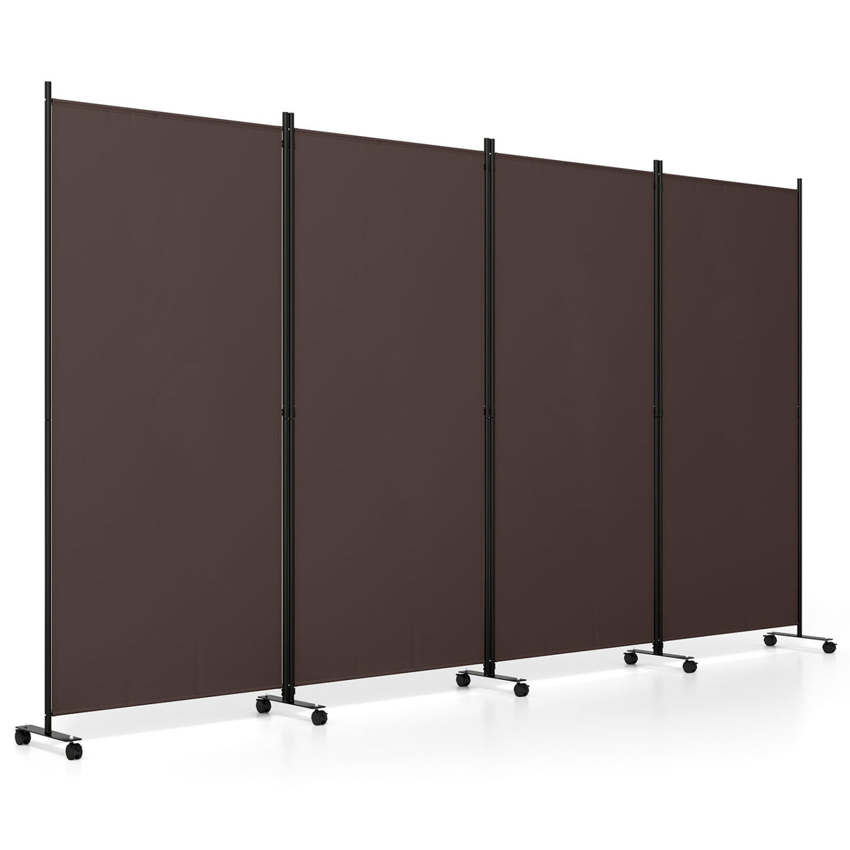 4 Panel Folding Privacy Screen Room Divider with Wheels-Brown