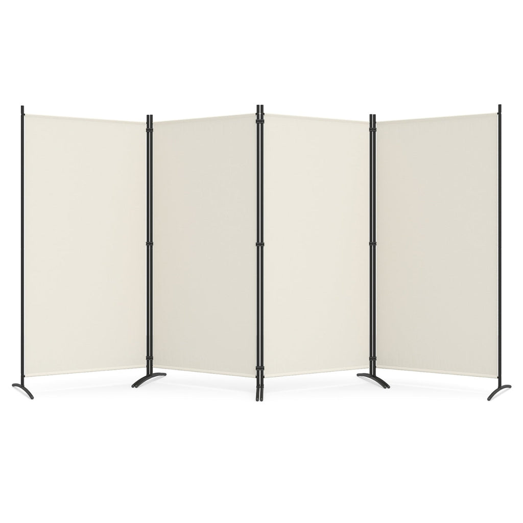 4 Panel Room Divider 6 FT Tall Folding Privacy Screen with Curved Metal Feet-White