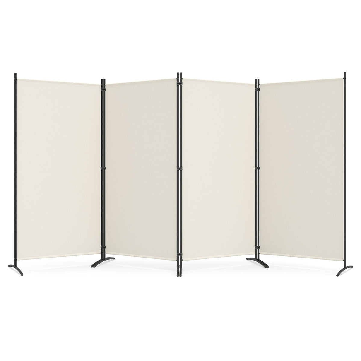 4 Panel Room Divider 6 FT Tall Folding Privacy Screen with Curved Metal Feet-White