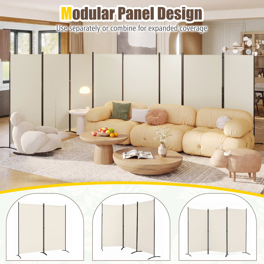 4 Panel Room Divider 6 FT Tall Folding Privacy Screen with Curved Metal Feet-White
