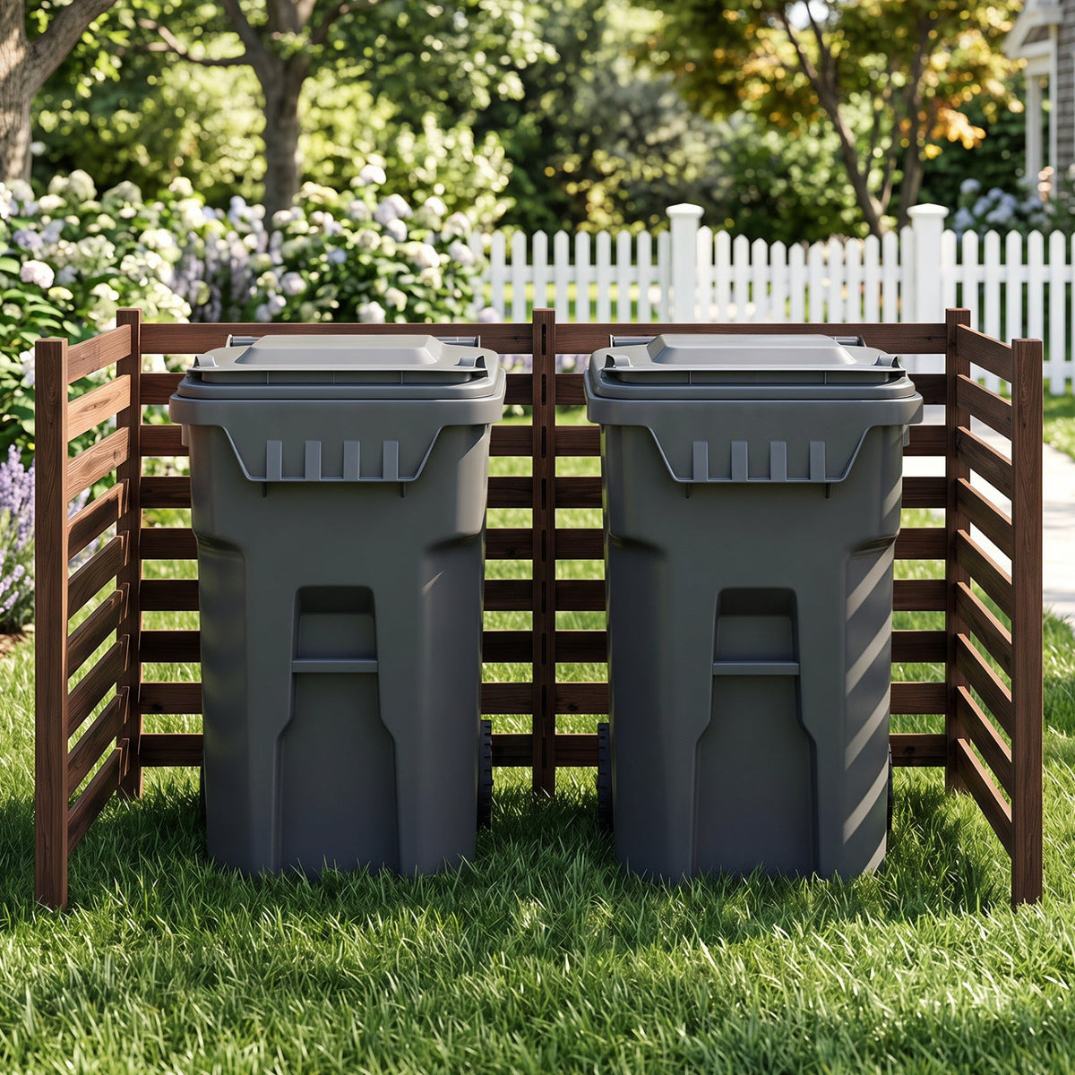 4-Panel Wooden Outdoor Privacy Fence with Ground Stakes-Brown