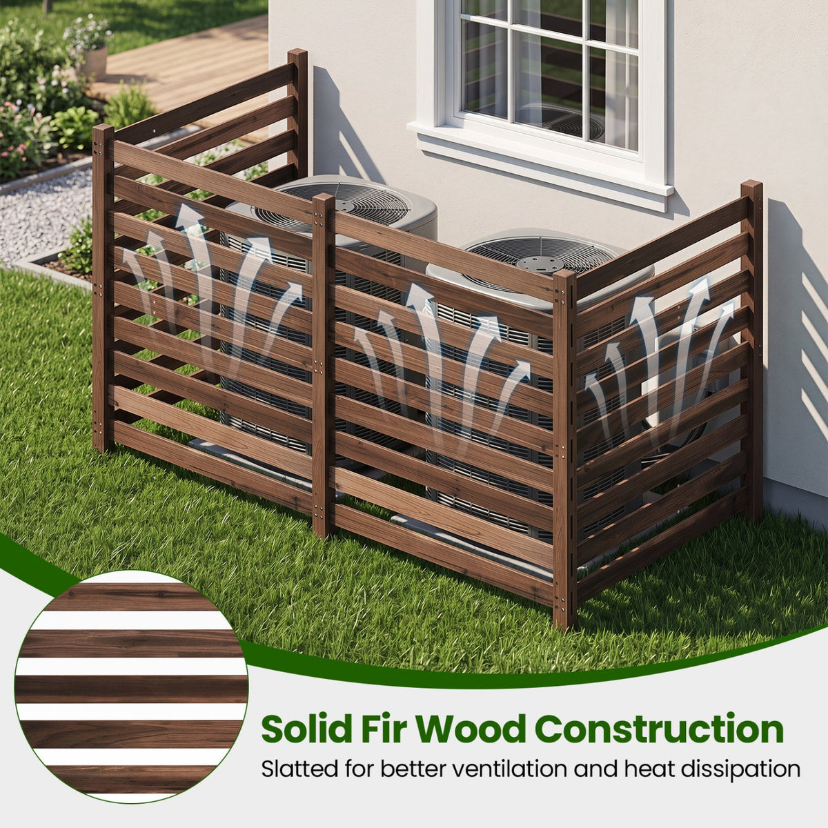 4-Panel Wooden Outdoor Privacy Fence with Ground Stakes-Brown