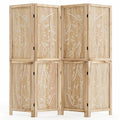 4-Panel Wooden Room Divider with Palm Leaf Design & Paulownia Frame for Home