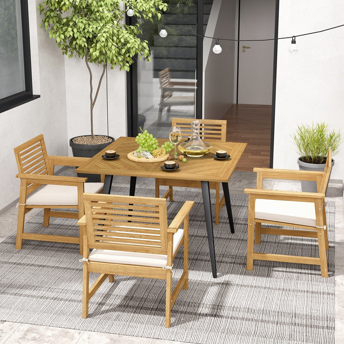 4-Person Acacia Wood Outdoor Dining Table for Garden, Poolside and Backyard