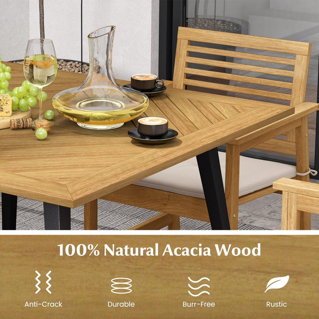4-Person Acacia Wood Outdoor Dining Table for Garden, Poolside and Backyard