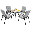 5 Piece Outdoor Dining Set, 35 in Square Tempered Glass Table with Umbrella Hole and 4 Stackable High Back Chairs