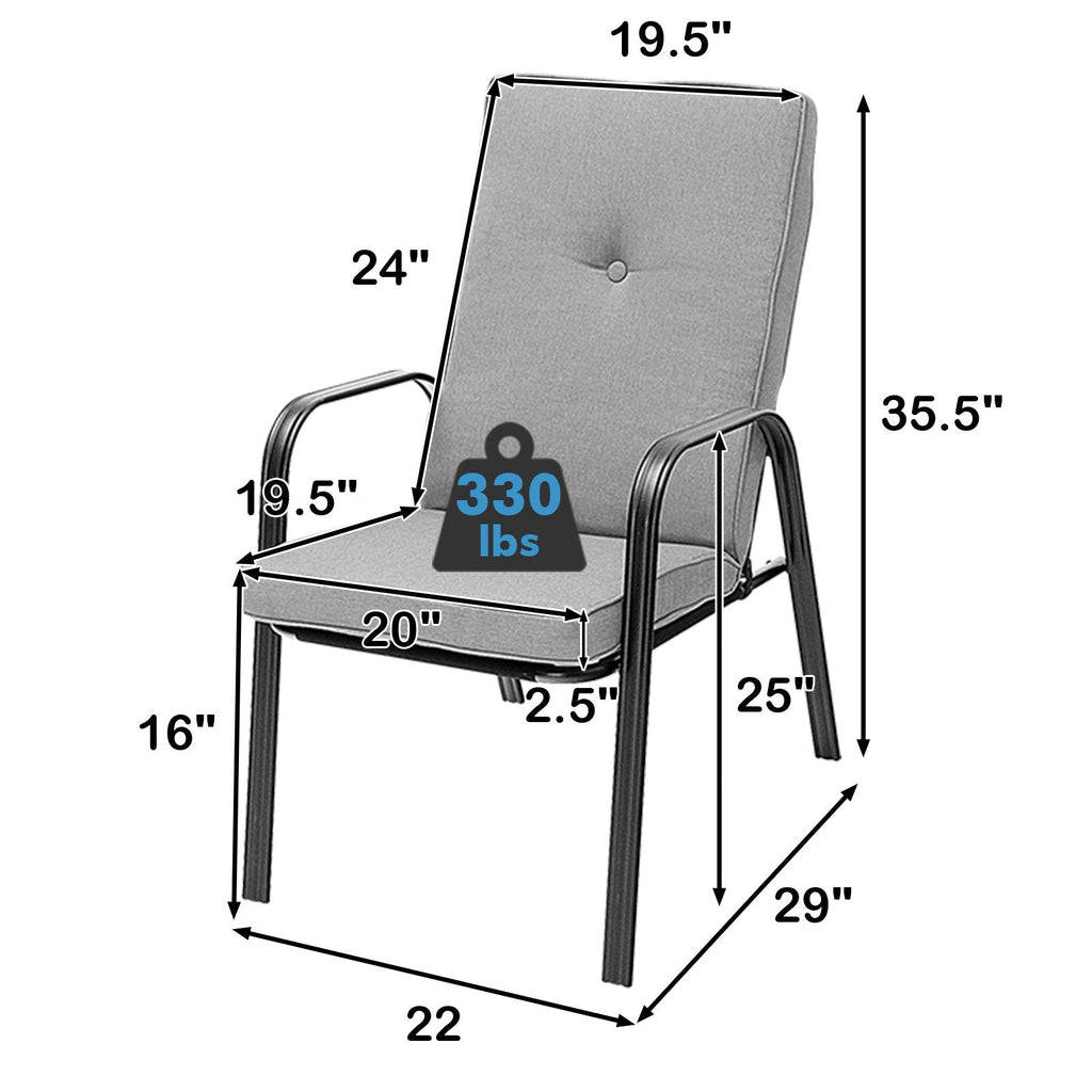 5 Piece Outdoor Dining Set, 35 in Square Tempered Glass Table with Umbrella Hole and 4 Stackable High Back Chairs