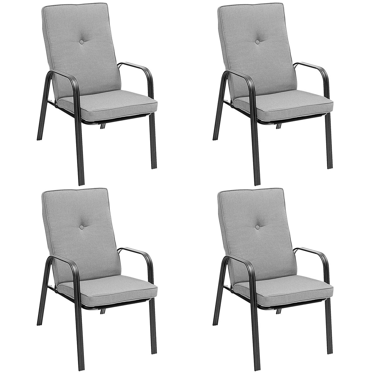 5 Piece Outdoor Dining Set, 35 in Square Tempered Glass Table with Umbrella Hole and 4 Stackable High Back Chairs