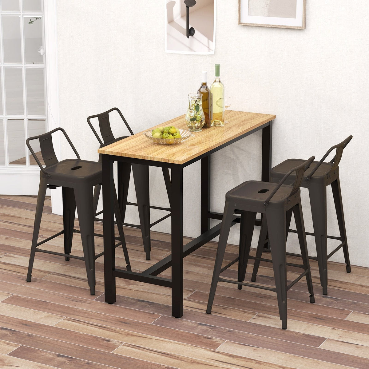 Set of 4 Metal Counter Stools with Removable Backs, Gun Metal Finish, 24 Inch Seat Height
