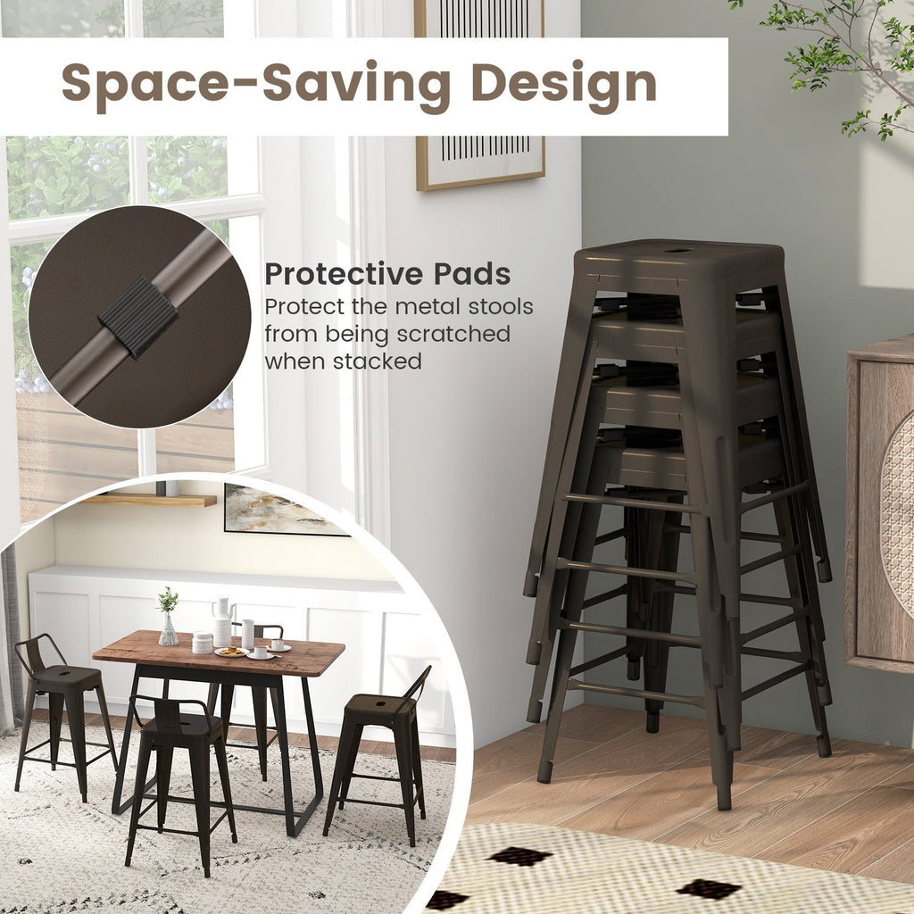 Set of 4 Metal Counter Stools with Removable Backs, Gun Metal Finish, 24 Inch Seat Height