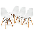 Set of 4 White Shell Dining Chairs with Perforated Seats, Beech Wood Legs and One Step Assembly