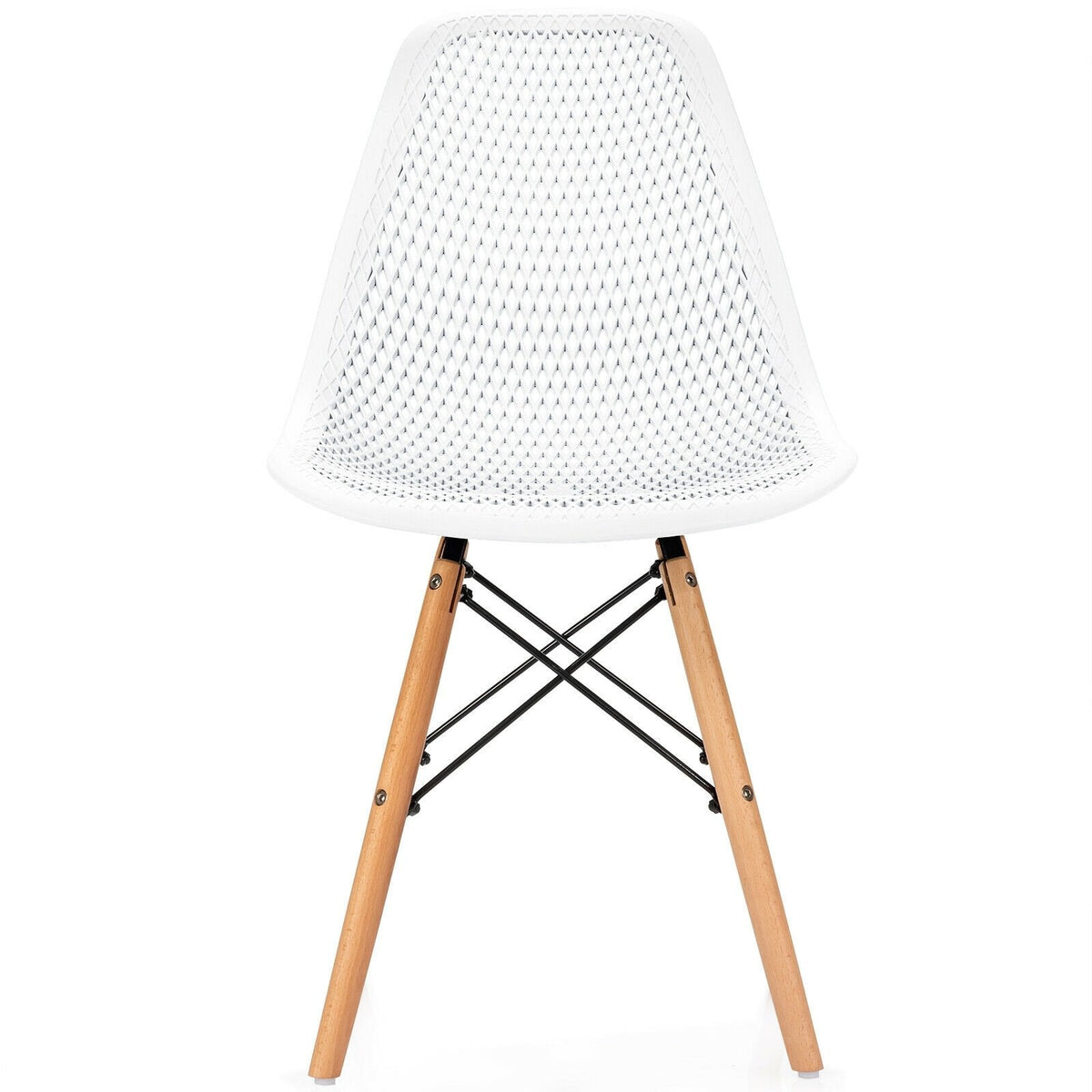 Set of 4 White Shell Dining Chairs with Perforated Seats, Beech Wood Legs and One Step Assembly