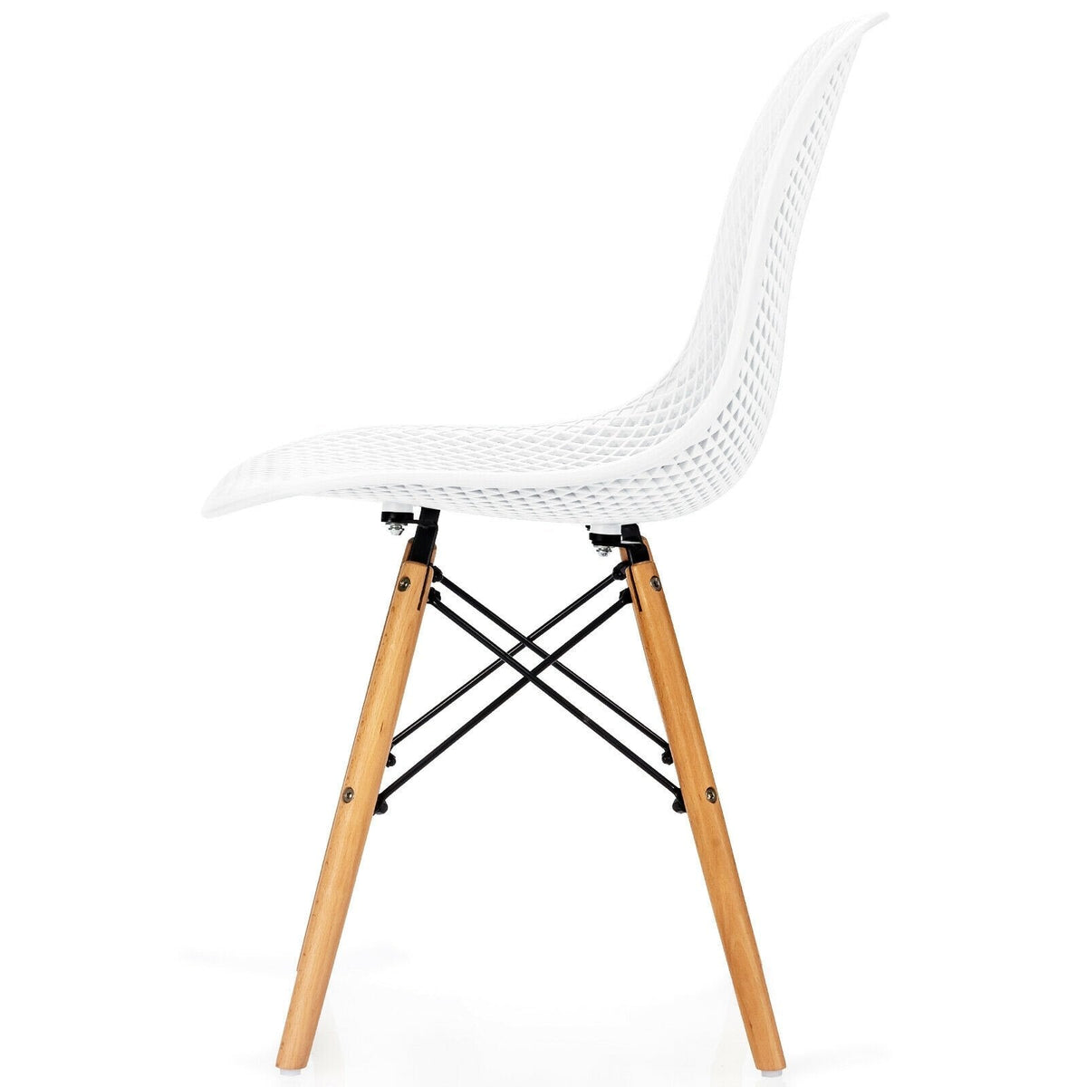 Set of 4 White Shell Dining Chairs with Perforated Seats, Beech Wood Legs and One Step Assembly