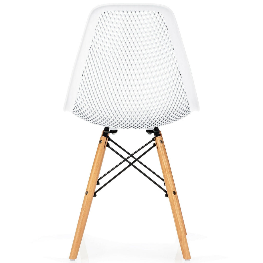 Set of 4 White Shell Dining Chairs with Perforated Seats, Beech Wood Legs and One Step Assembly