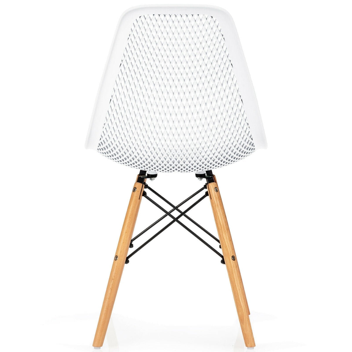 Set of 4 White Shell Dining Chairs with Perforated Seats, Beech Wood Legs and One Step Assembly