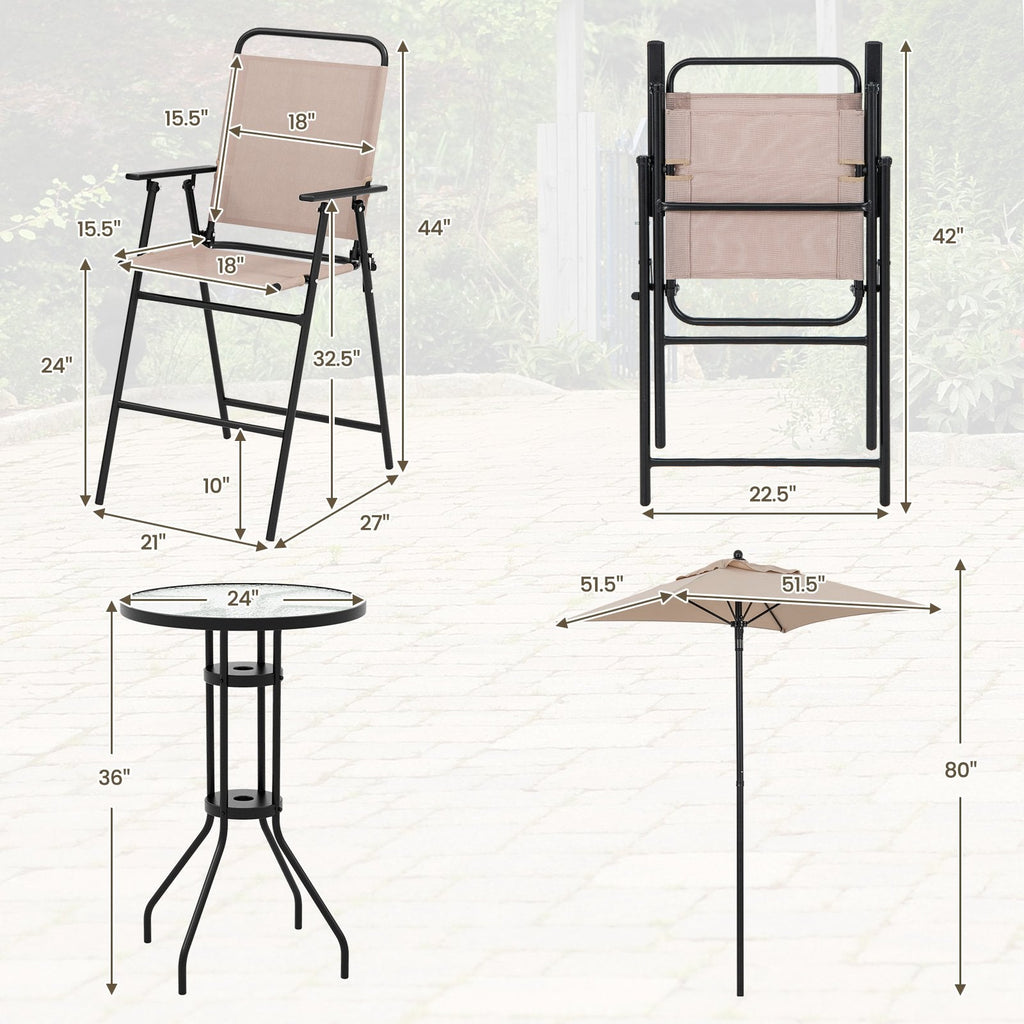 4 Pieces Outdoor Bar Set with Umbrella-Beige