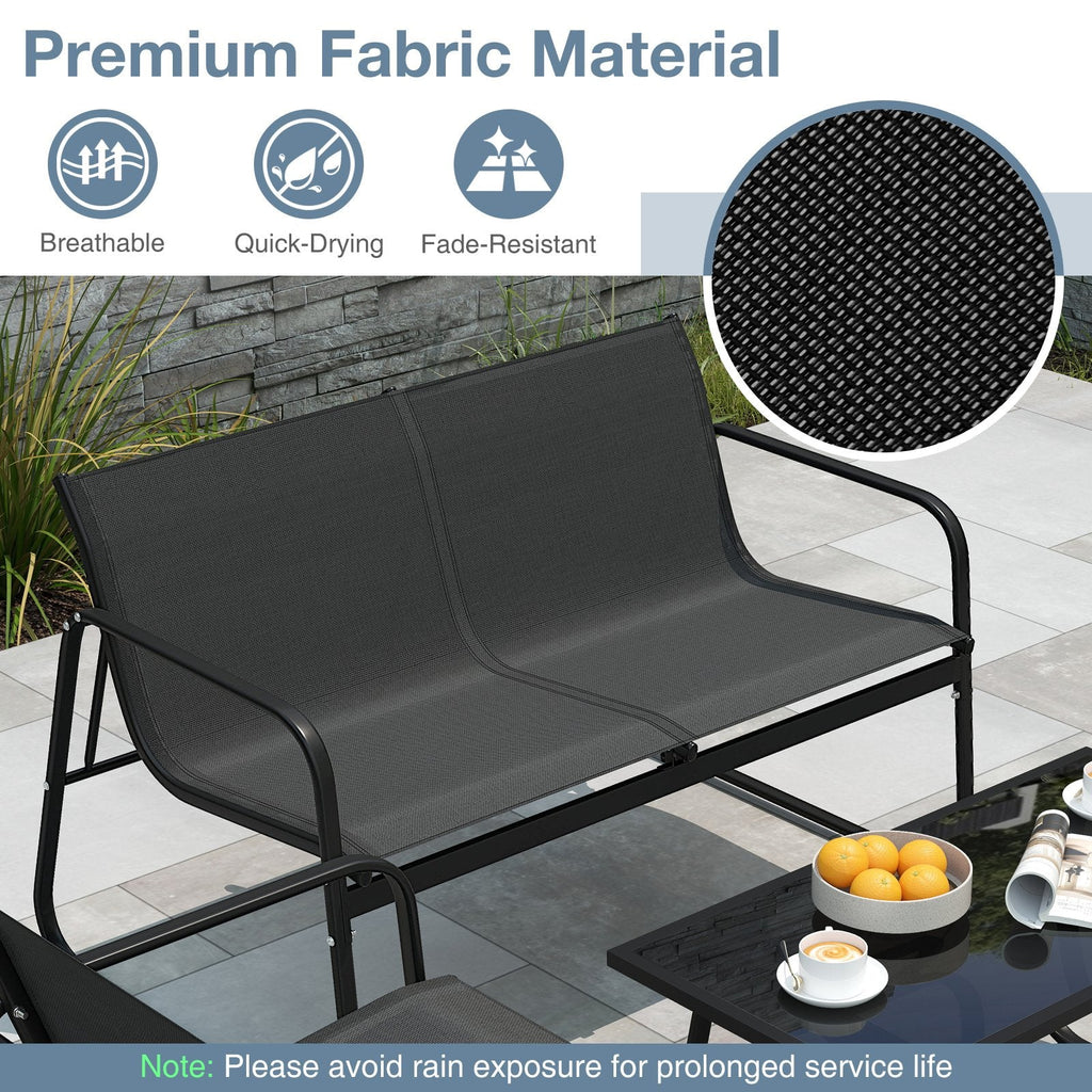 4 Piece Sling Fabric Patio Conversation Set with Glass Coffee Table, Black