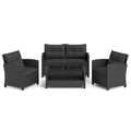 4 Piece Rattan Patio Conversation Set with 2 Tier Glass Coffee Table, Black