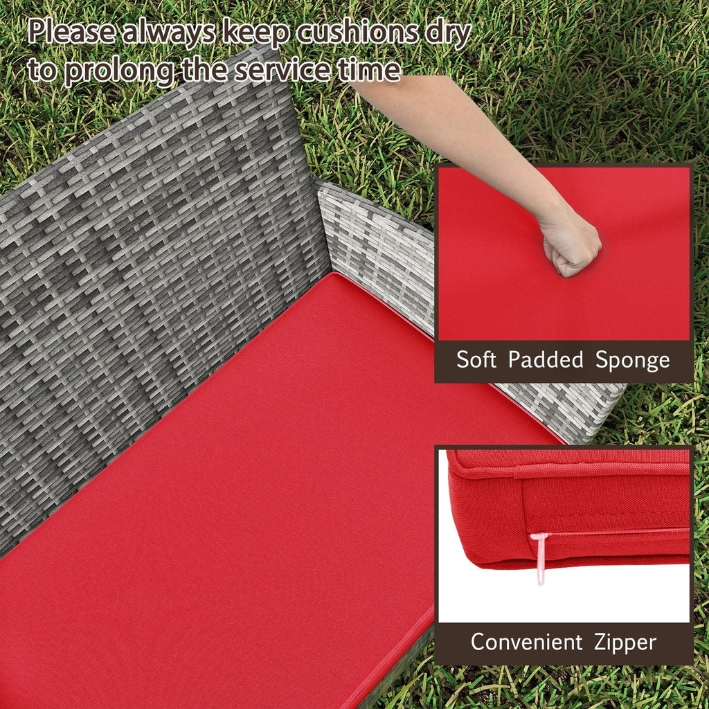 4 Piece Rattan Patio Conversation Set with Tempered Glass Coffee Table, Red