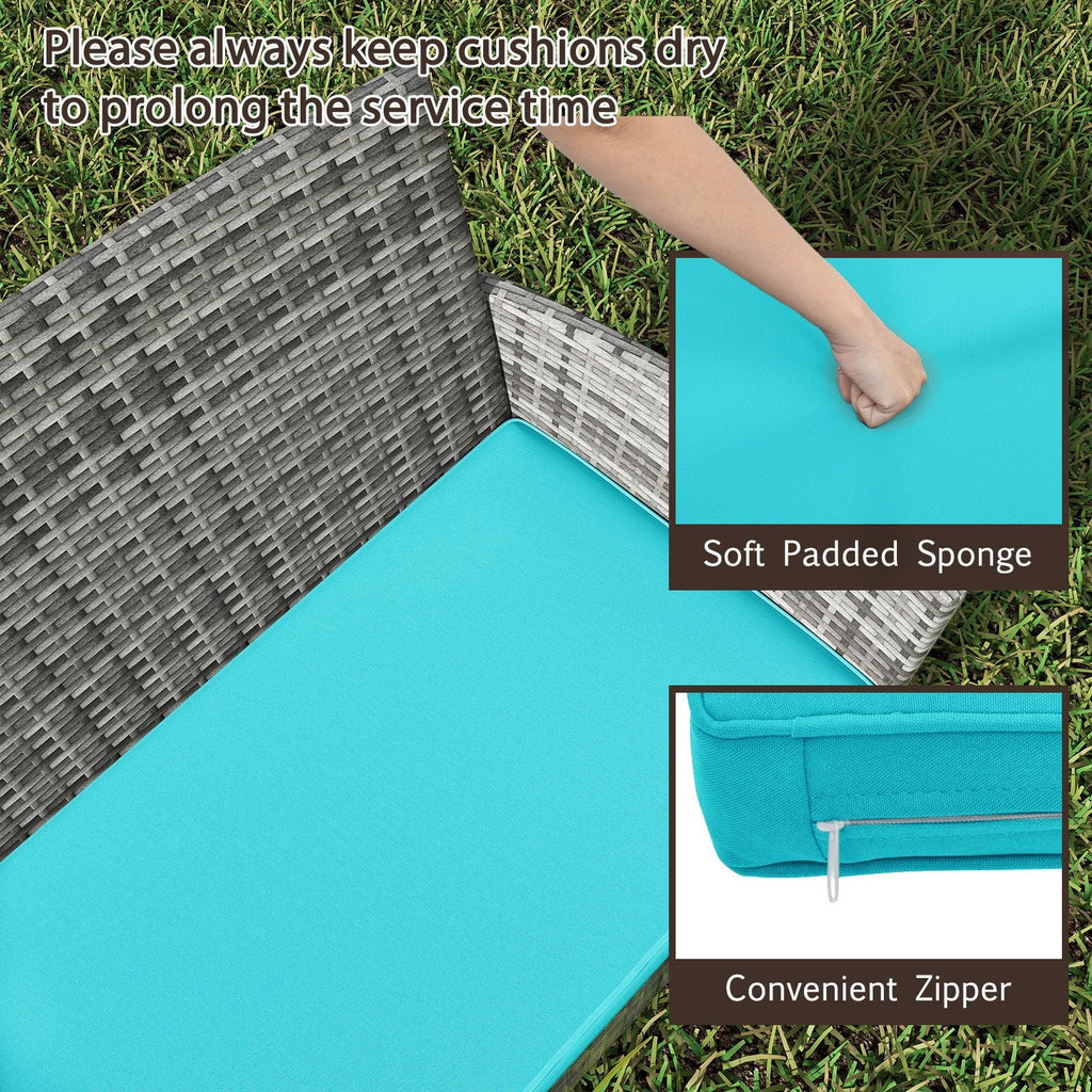 4 Piece Rattan Patio Conversation Set with Tempered Glass Coffee Table, Turquoise