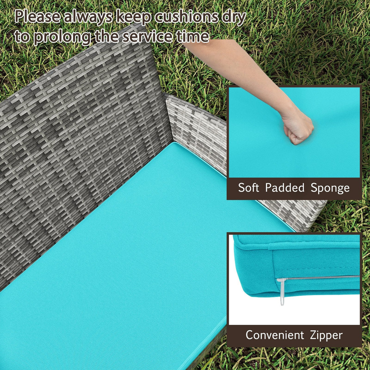 4 Piece Rattan Patio Conversation Set with Tempered Glass Coffee Table, Turquoise